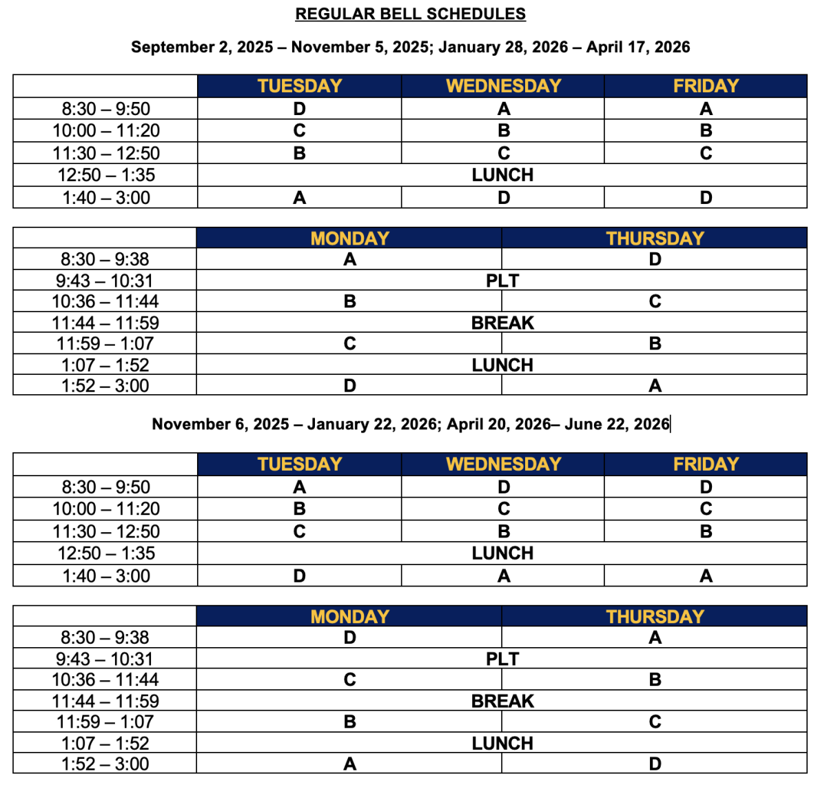 Regular Bell Schedule